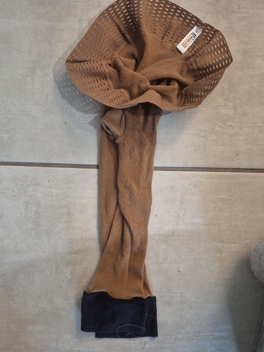 Wolford Brown Mesh Tights with Black Ribbed Cuff